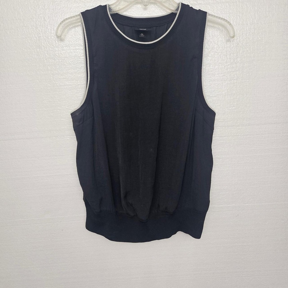Mossimo Black sleeveless blouse with white trim, size M